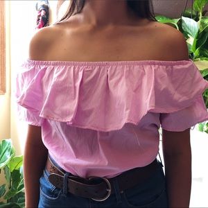 Off-shoulder Pink Ruffle Blouse—NWOT